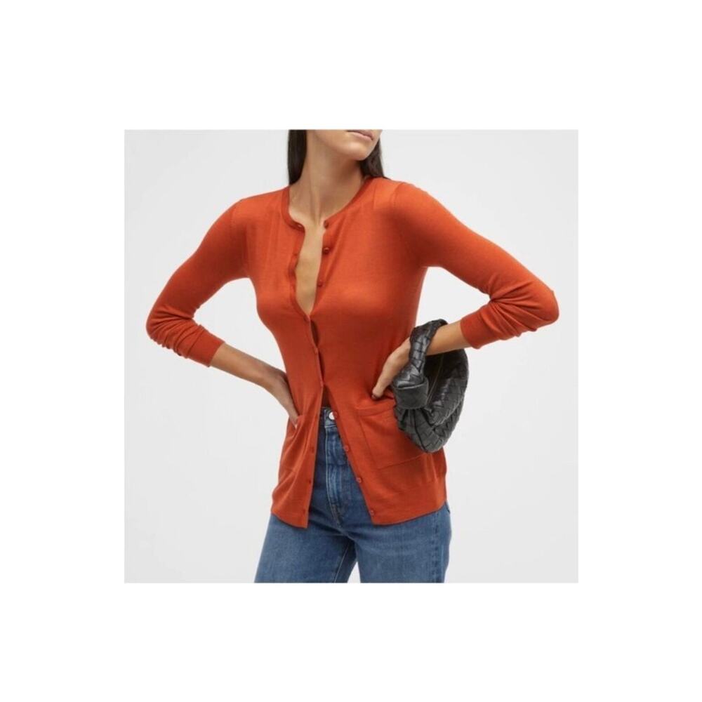 Toteme Fine Knit Merino Wool Cardigan Bloody Mary Small
